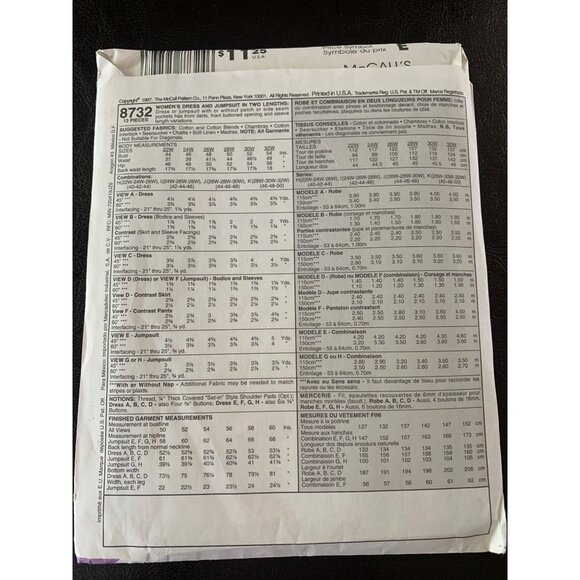 McCall's Misses Dress Jumpsuit Sewing Pattern Sz 28W - 50 8732 - Uncut - Picture 6 of 11